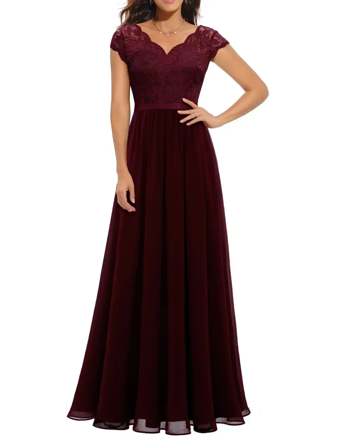 Gaia - Women's Fitted Maxi Dress in Lace Trim with Wide Leg - photo 12