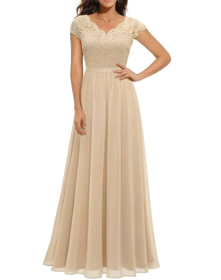 Gaia - Women's Fitted Maxi Dress in Lace Trim with Wide Leg - photo 2