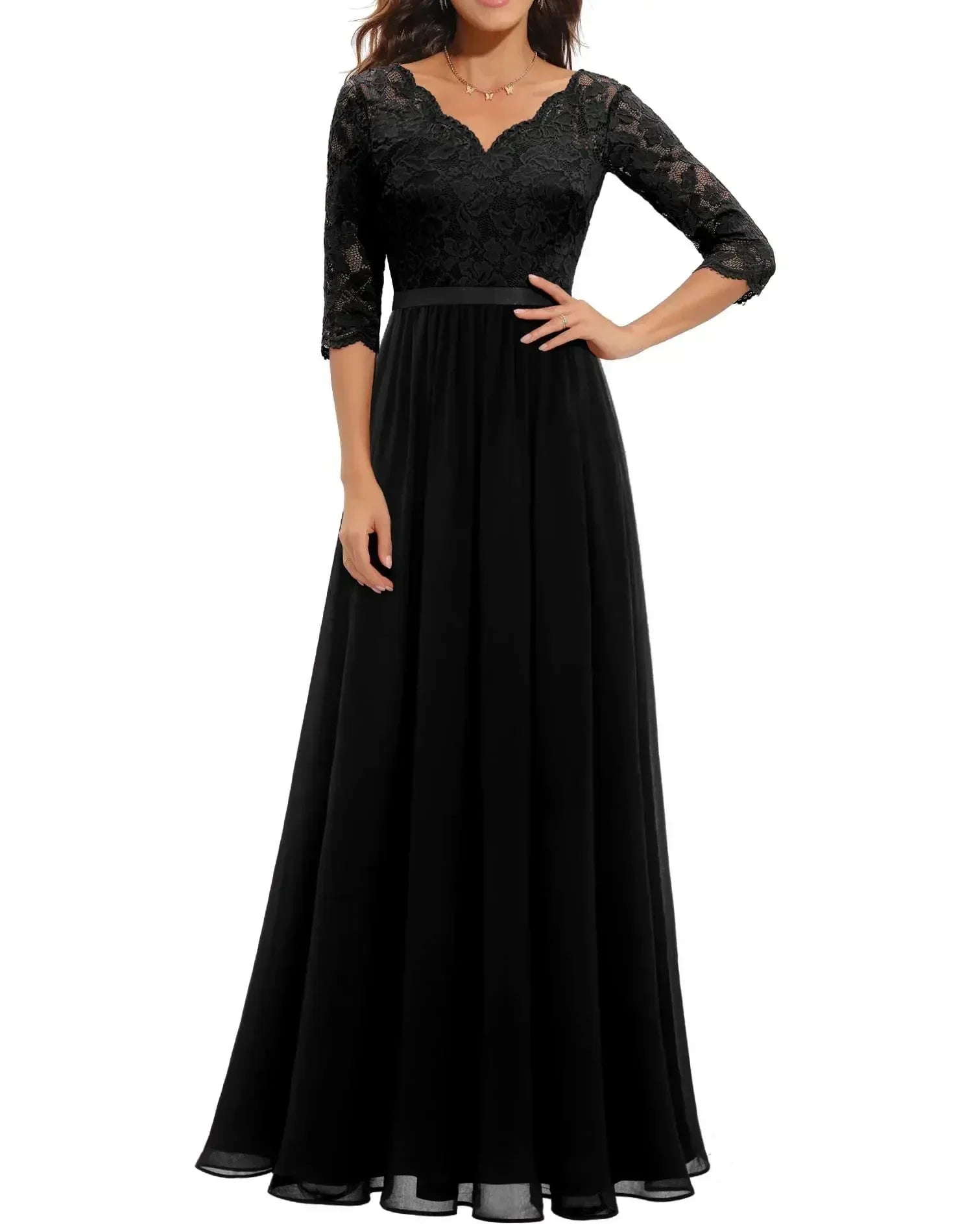 Gaia - Women's Fitted Maxi Dress in Lace Trim with Wide Leg - photo 3