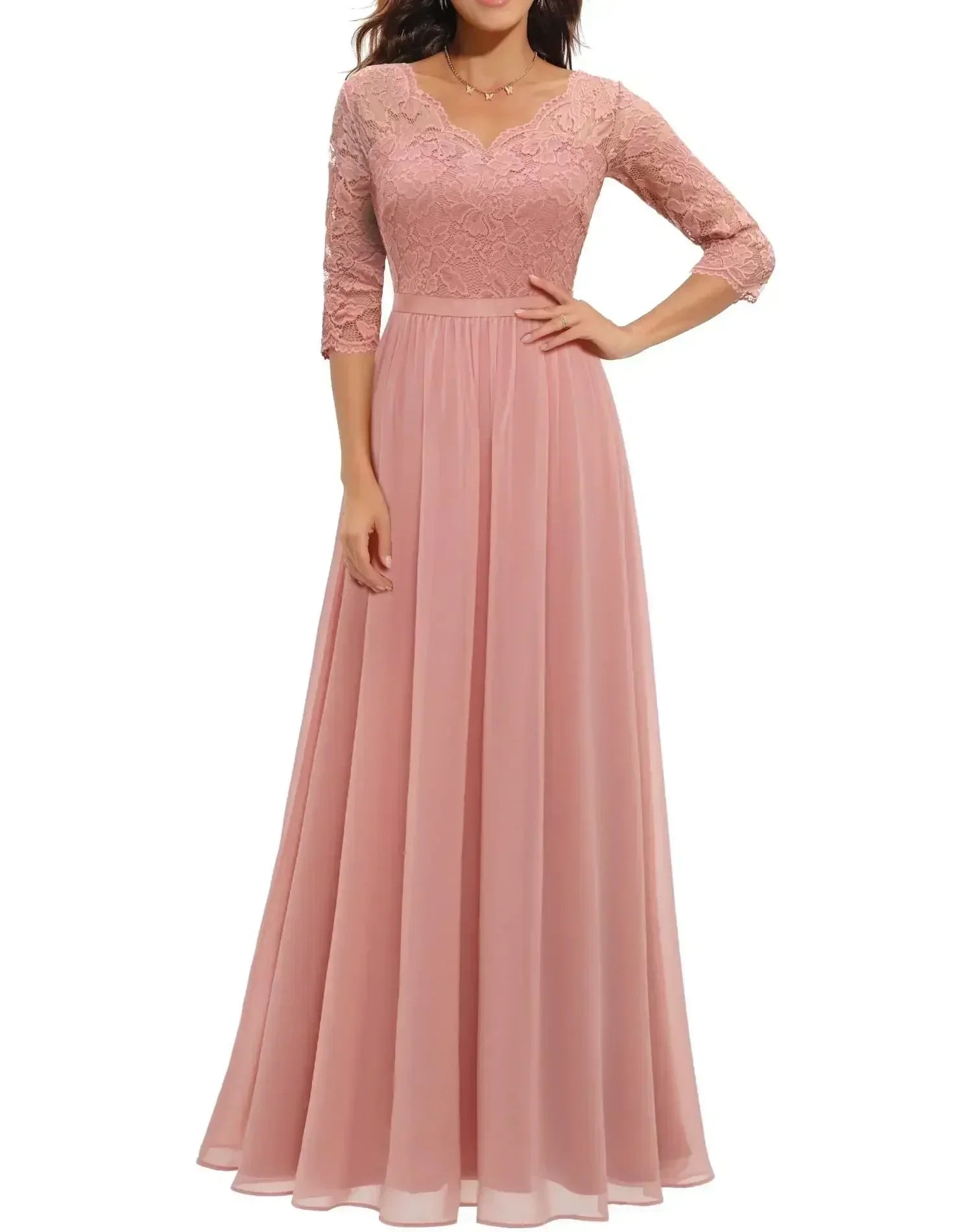 Gaia - Women's Fitted Maxi Dress in Lace Trim with Wide Leg - photo 5