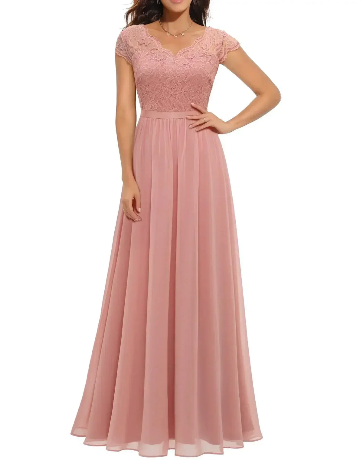 Gaia - Women's Fitted Maxi Dress in Lace Trim with Wide Leg - photo 6
