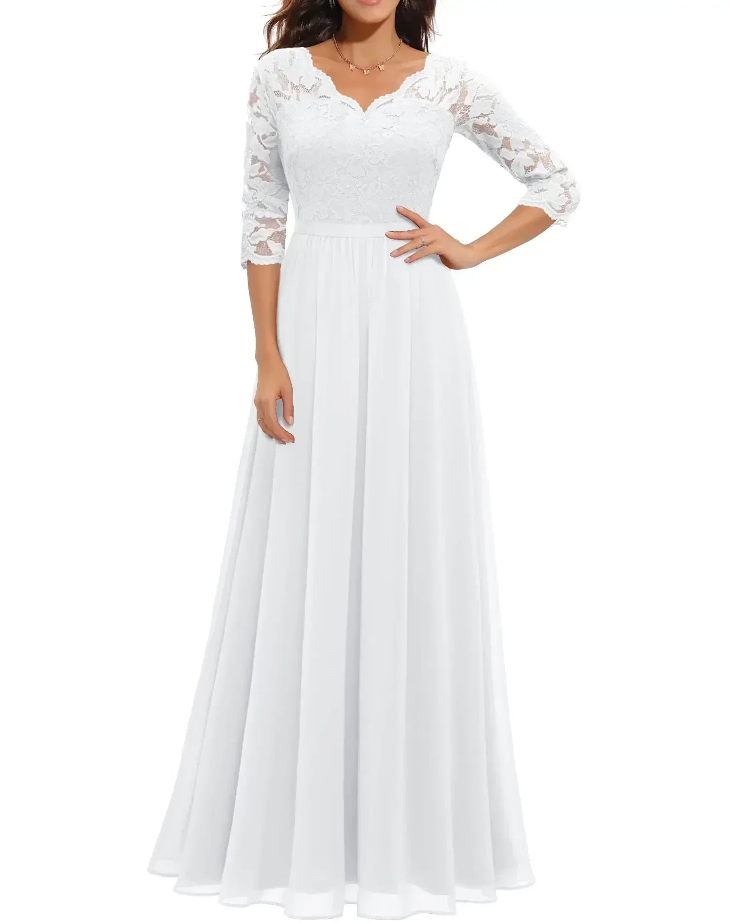 Gaia - Women's Fitted Maxi Dress in Lace Trim with Wide Leg - photo 7