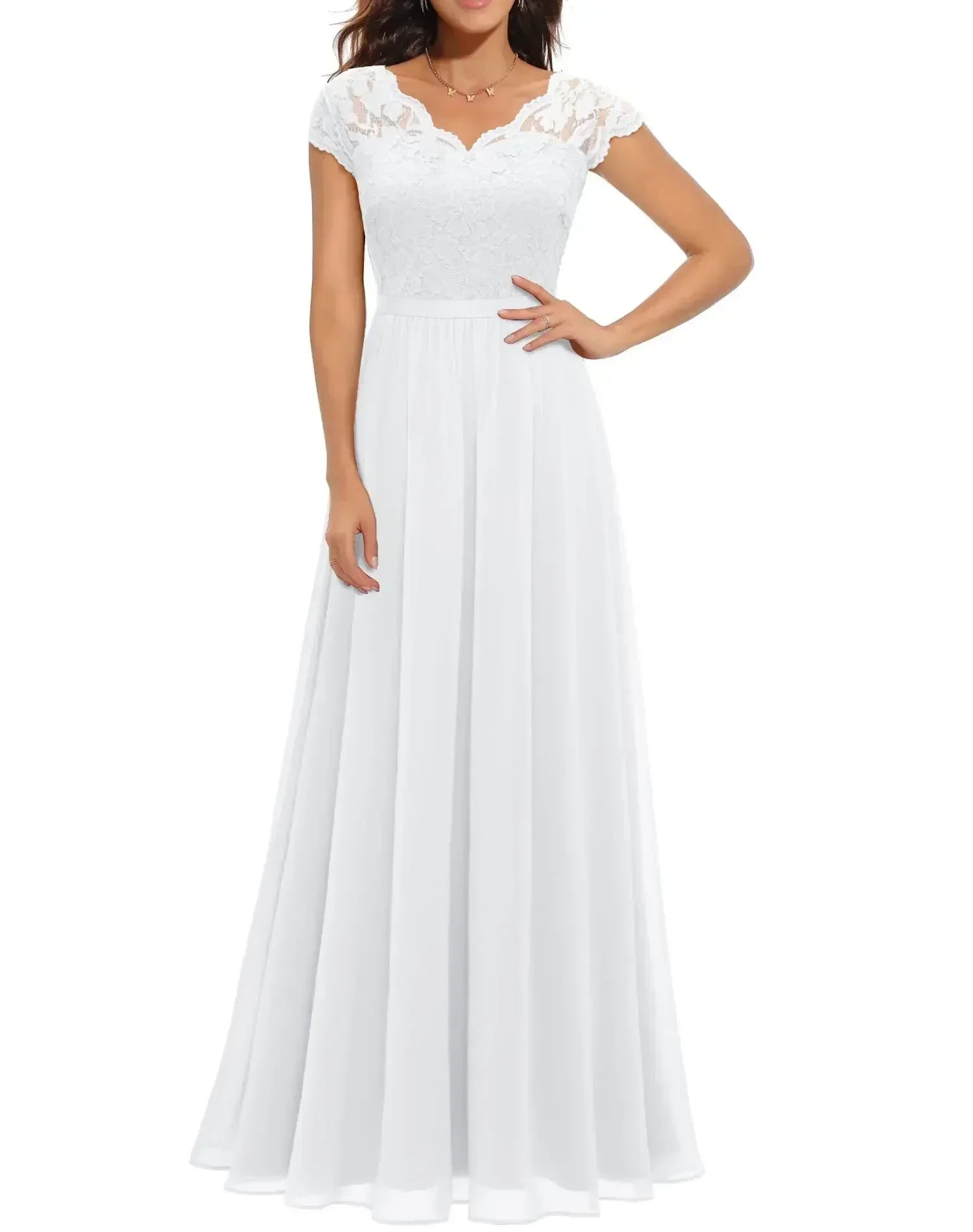 Gaia - Women's Fitted Maxi Dress in Lace Trim with Wide Leg - photo 8