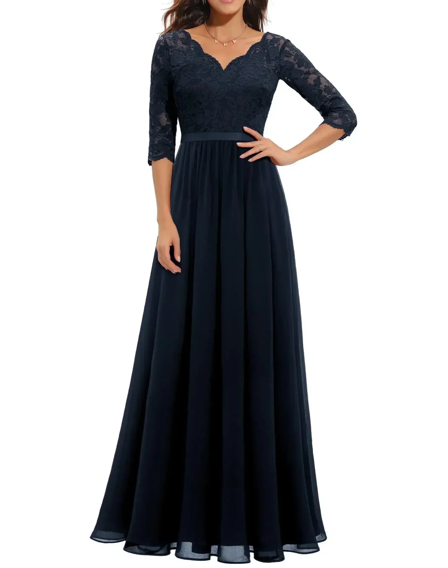 Gaia - Women's Fitted Maxi Dress in Lace Trim with Wide Leg - photo 9