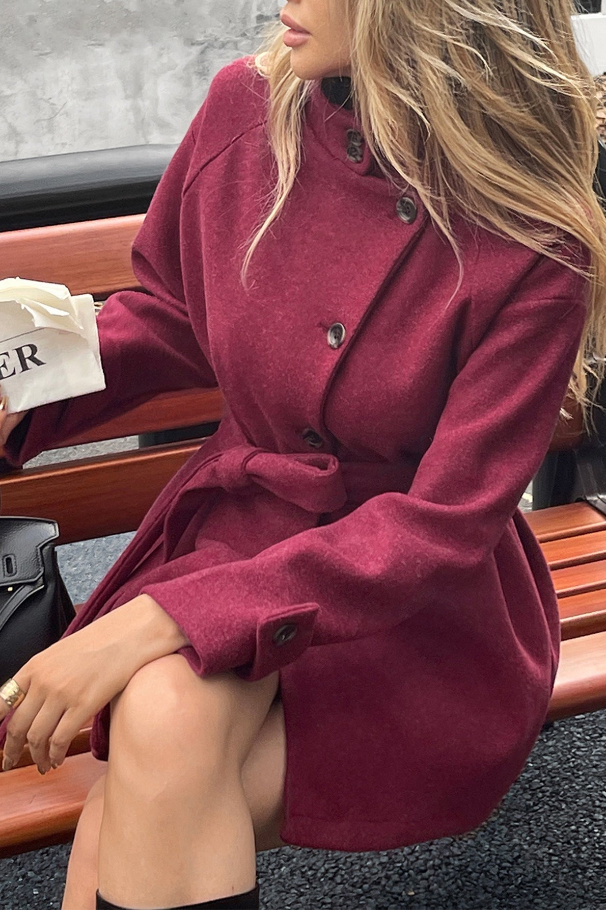 Gale - Women's Wrap Coat with Ruching - photo 7