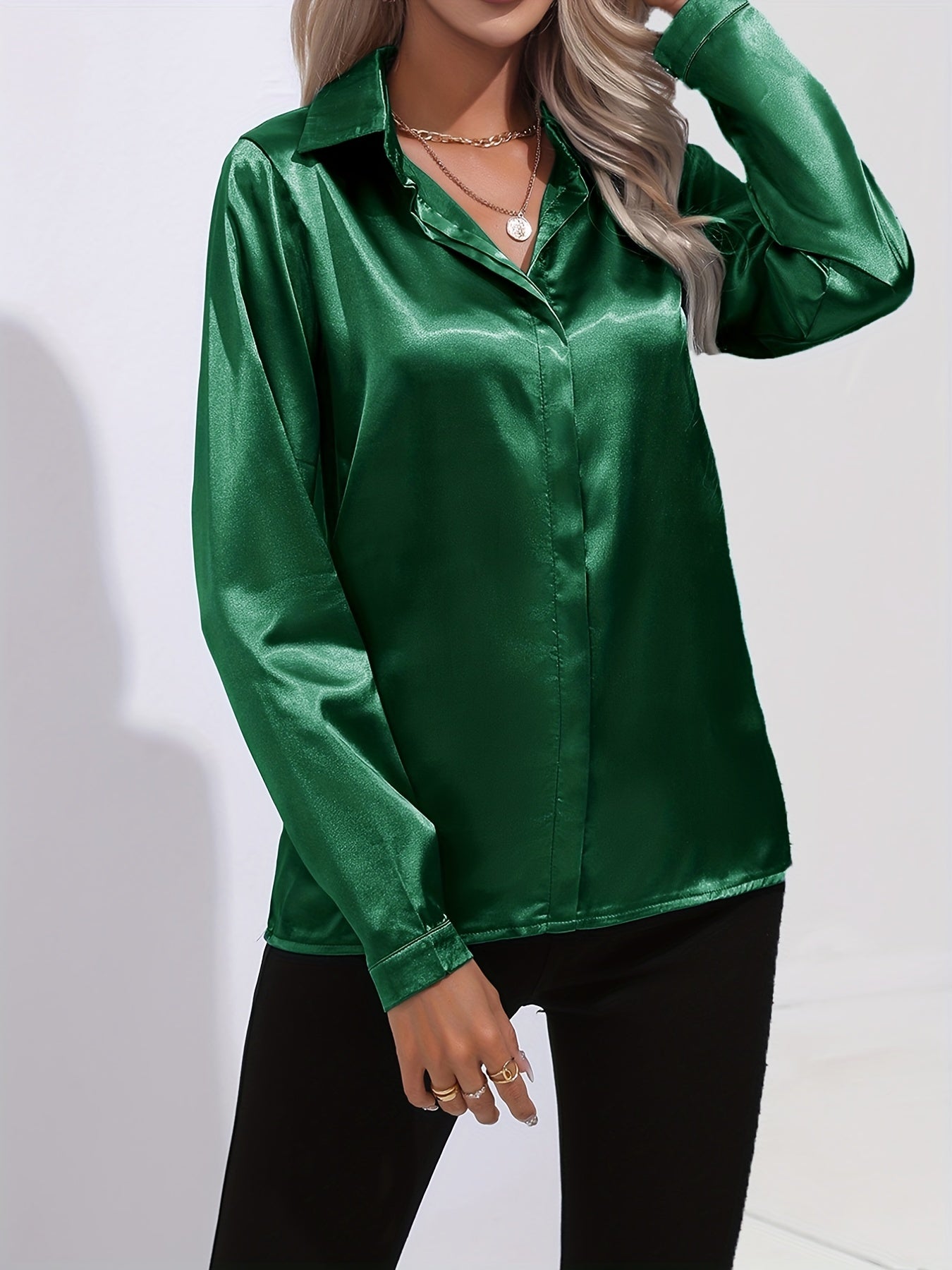 Georgette - Women's Satin Blouse with Long Sleeves - photo 9