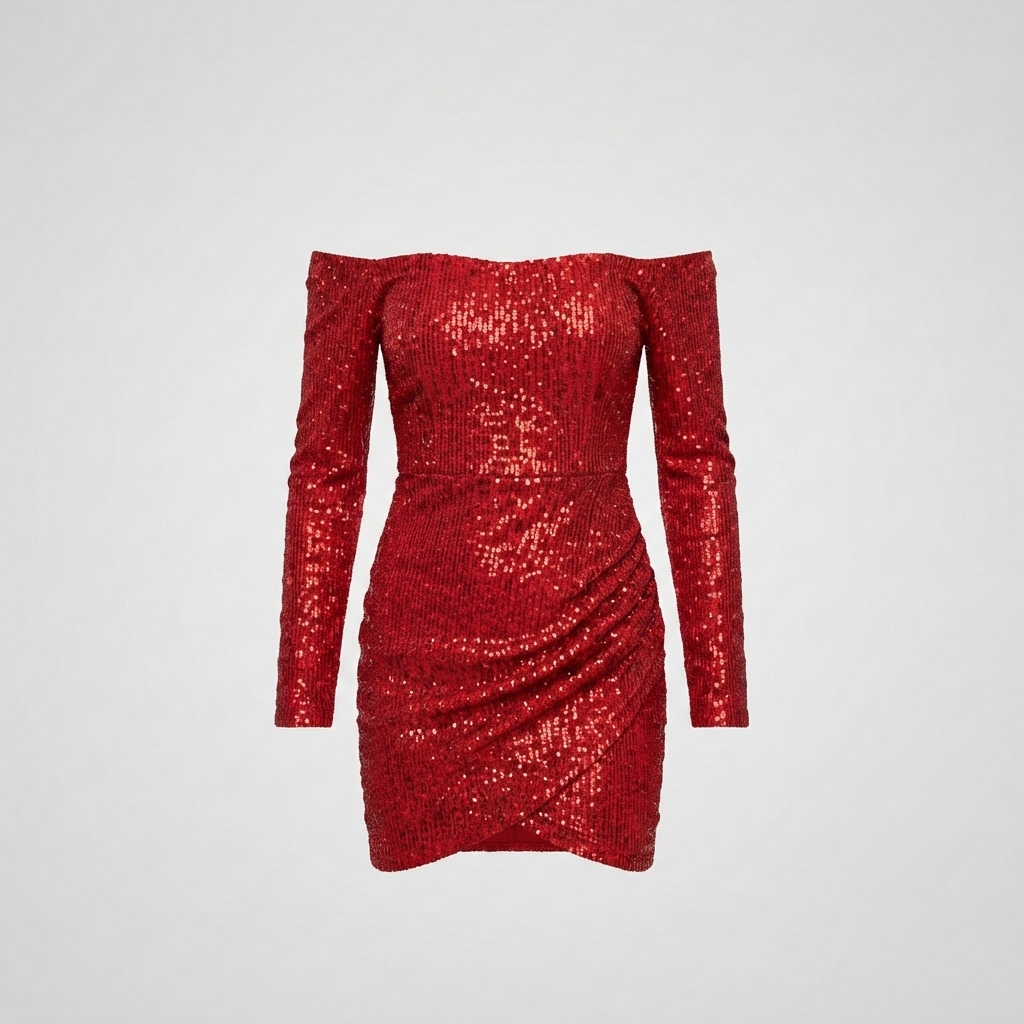 Georgie - Women's Mini Dress in Sequins with Off-Shoulder Neckline - photo 2