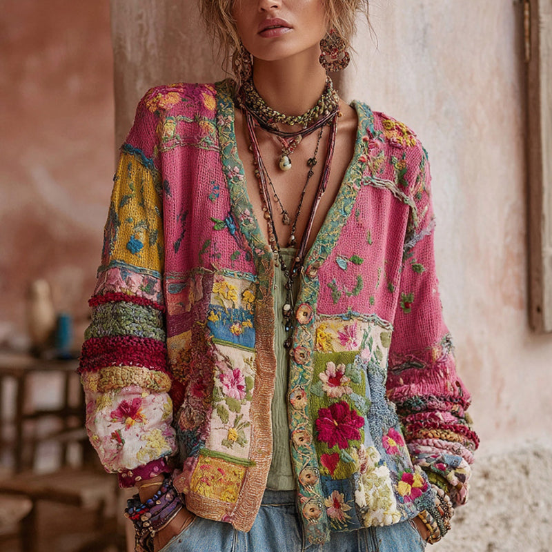 Ginger - Women's Floral Patchwork Cardigan with V Neck - photo 1