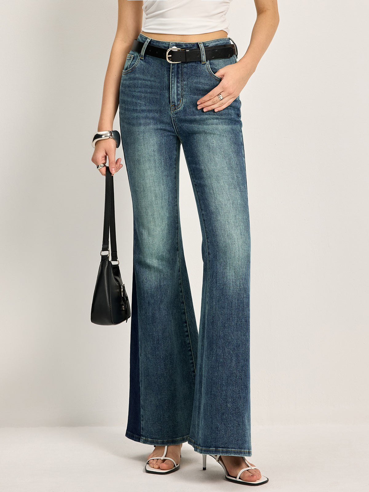 Greer - Women's Two-Tone High Waist Bootcut Flare Jeans - photo 3