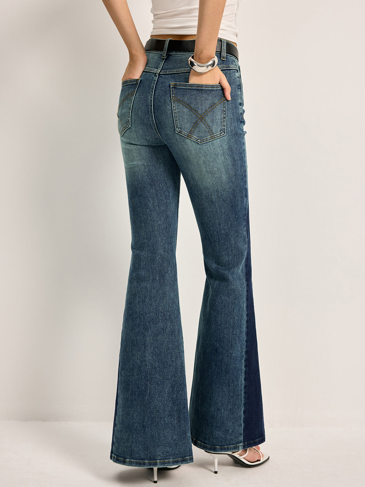 Greer - Women's Two-Tone High Waist Bootcut Flare Jeans - photo 4
