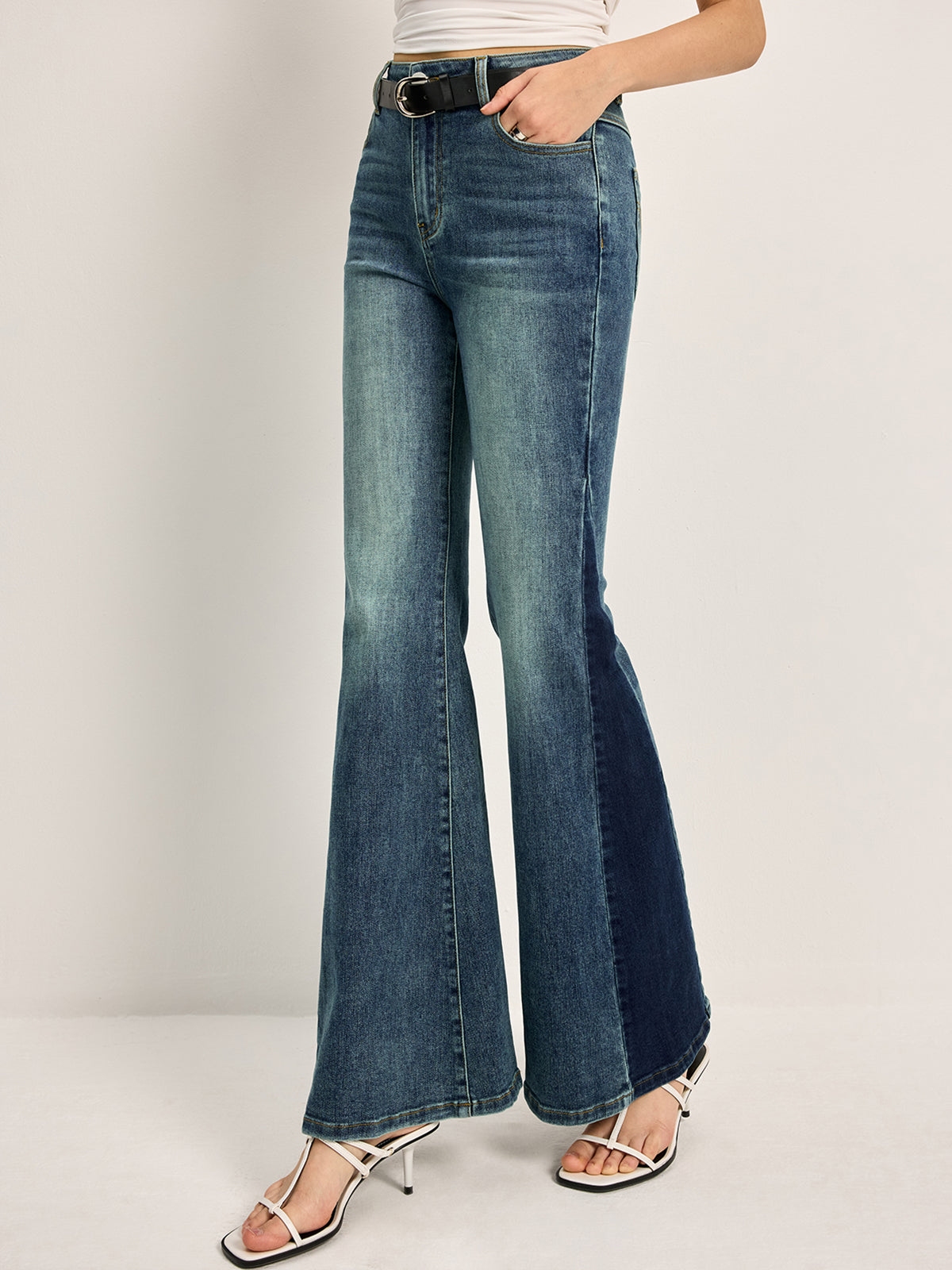 Greer - Women's Two-Tone High Waist Bootcut Flare Jeans - photo 5
