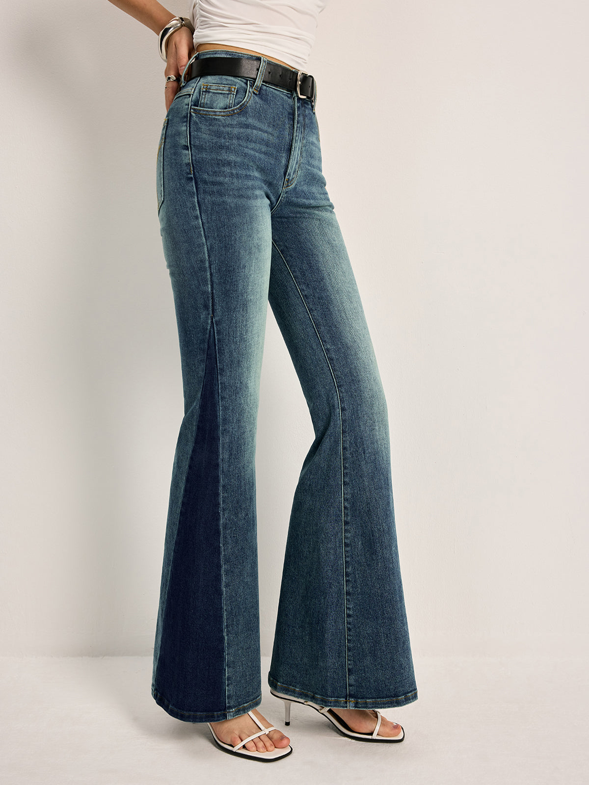Greer - Women's Two-Tone High Waist Bootcut Flare Jeans - photo 6