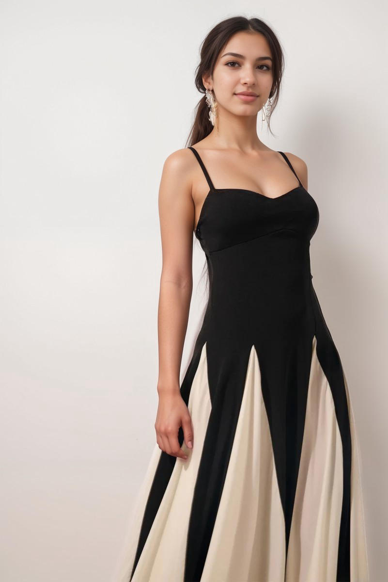 Maris - Women's Timeless Elegance Maxi Gown Black White Satin Blend