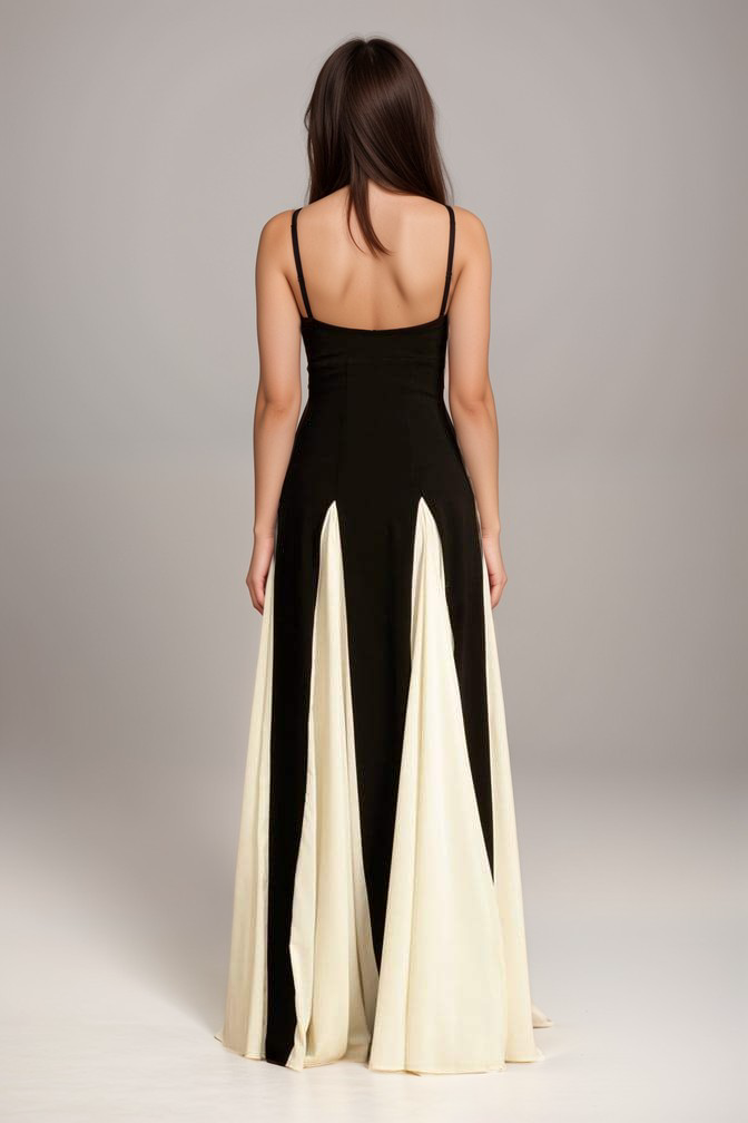 Maris - Women's Timeless Elegance Maxi Gown Black White Satin Blend