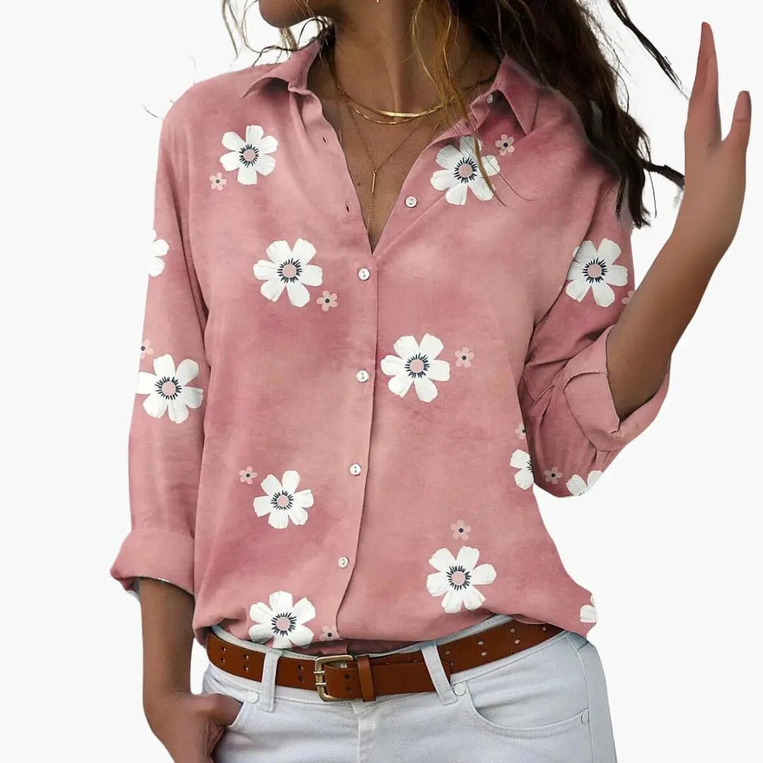 Gwyneth - Women's Daisy Print Button Down Blouse - photo 3