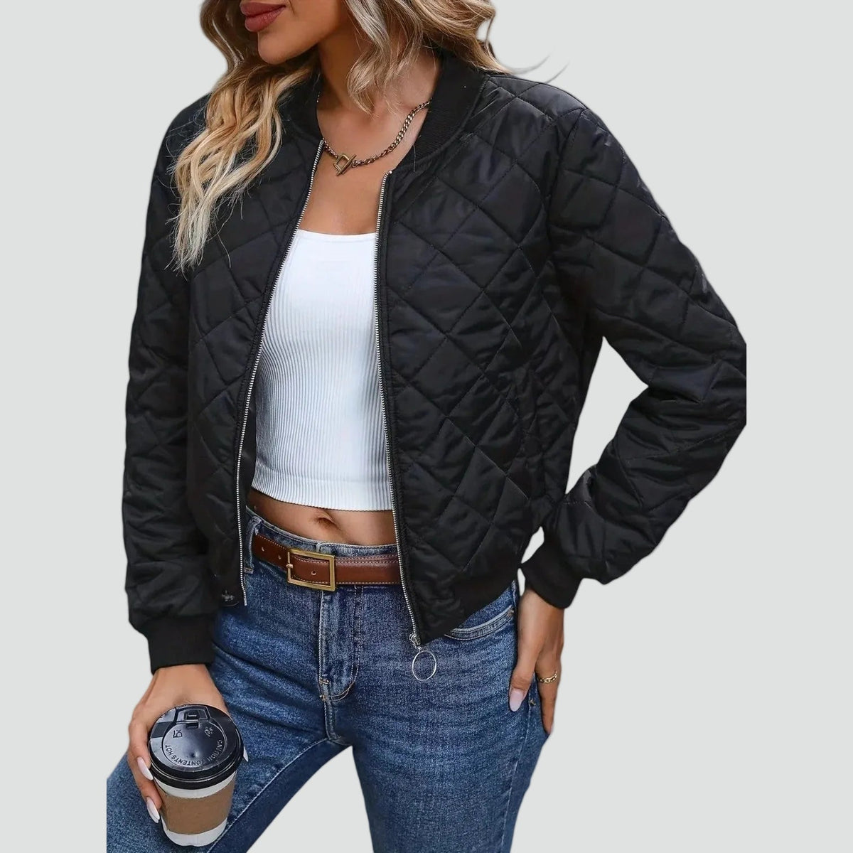 Halina - Women's Bomber Jacket in Quilted Finish with Zip Front - photo 6