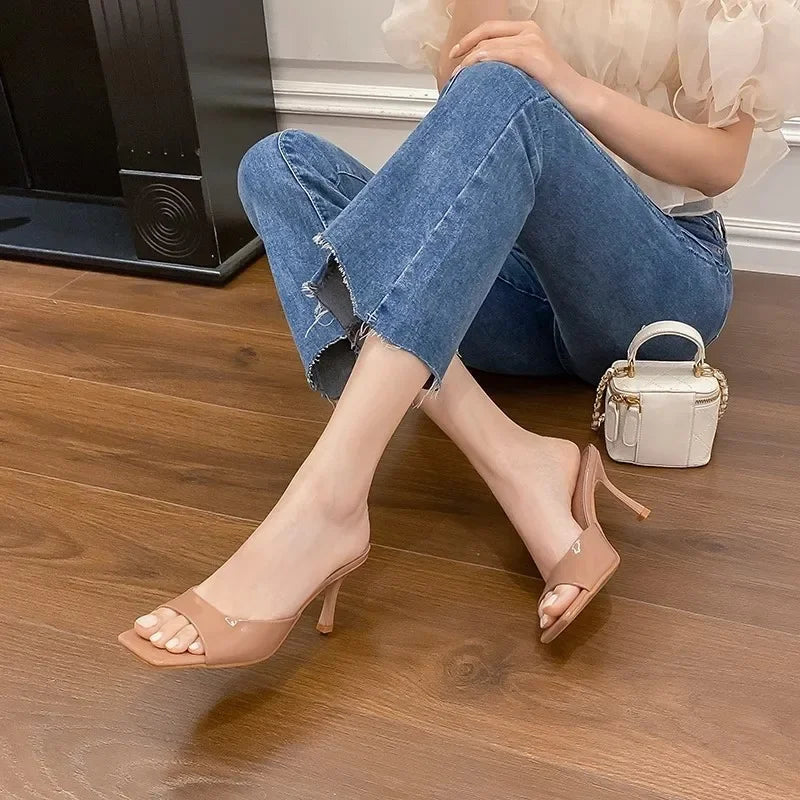 Hazel - Women's Square Toe Slip-On Heeled Mules - photo 5