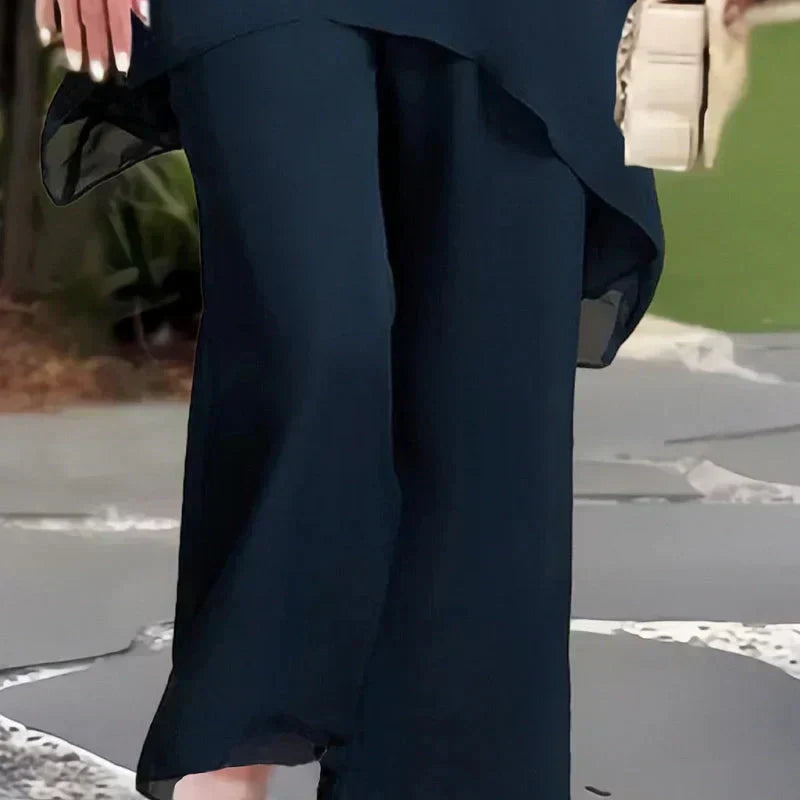 Herlene - Women's Asymmetric Top and Wide-Leg Trouser Set