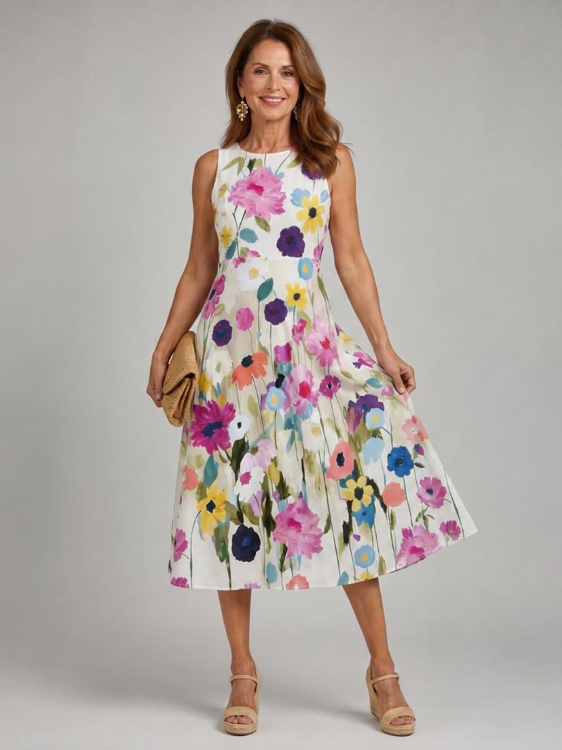Honora - Women's Floral Sleeveless A Line Midi Dress - photo 4