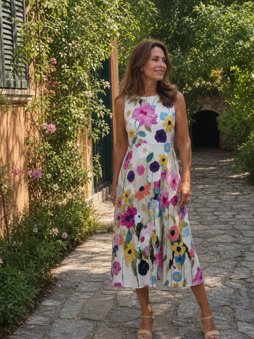 Honora - Women's Floral Sleeveless A Line Midi Dress - photo 6