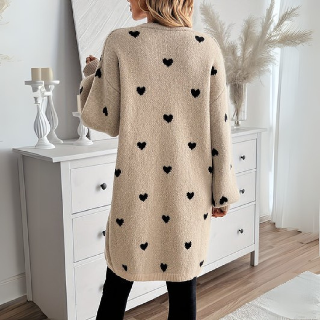 Ilva - Women's Long Cardigan with Heart Motif