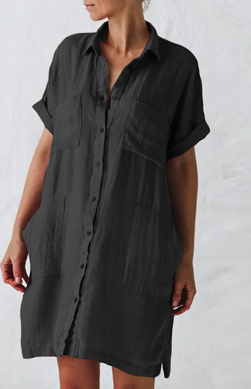 Jillian - Women's Button-Down Shirt Dress with Lapel Collar and Pockets (Plus Size Available)
