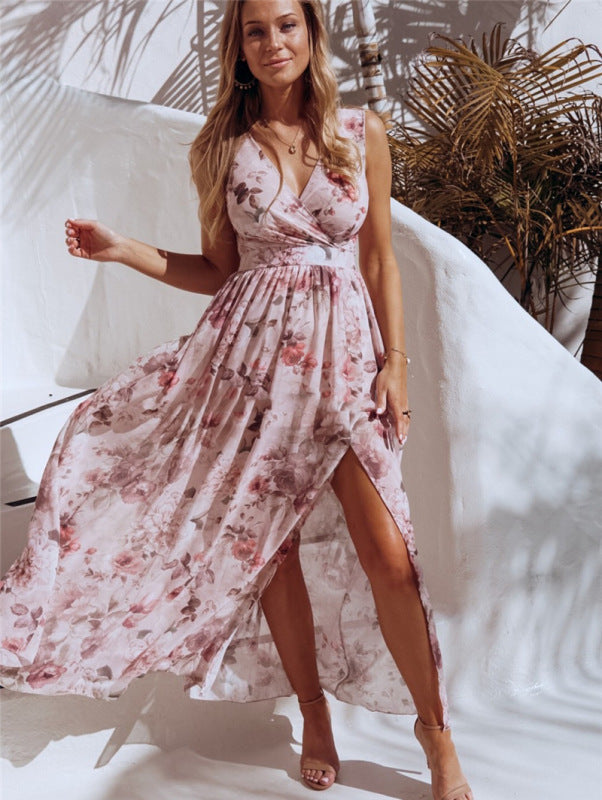 Greta - Women's Floral Print Maxi Dress with High Slit and Sleeveless Design - photo 1