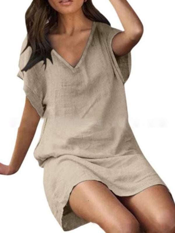 Nellie - Women's V-Neck Dress with Short Sleeves and Loose Fit (Plus Size Available) - photo 3