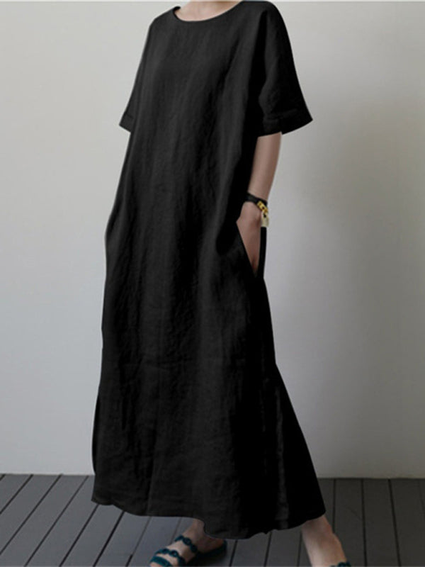 Nell - Women's Loose Dress with Belt and Side Slit (Plus Size Available) - photo 3