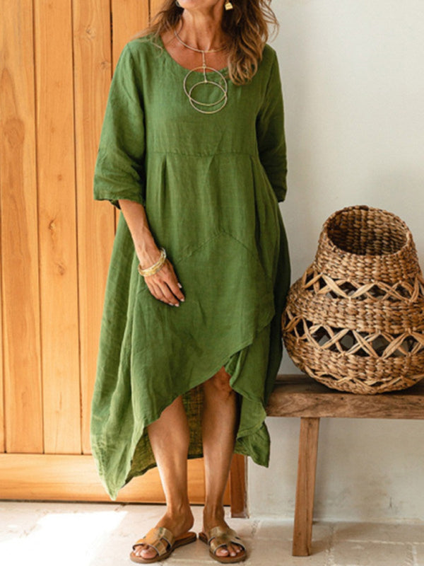 Sienna - Asymmetrical Hem Cotton Linen Dress - photo 4