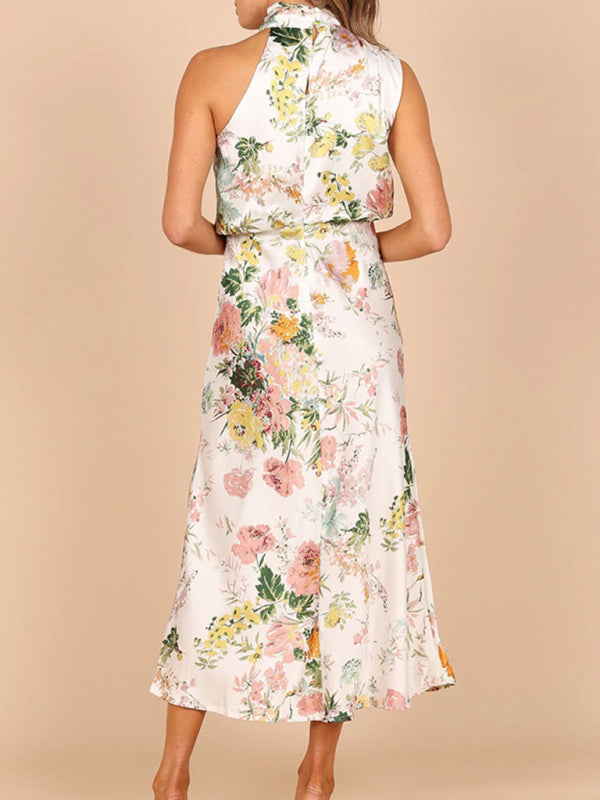 Pauline - Women's Halter Neck Midi Dress with Floral Print - photo 2