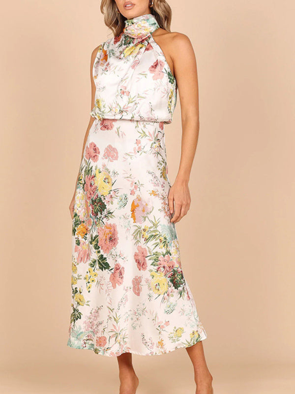 Pauline - Women's Halter Neck Midi Dress with Floral Print - photo 1