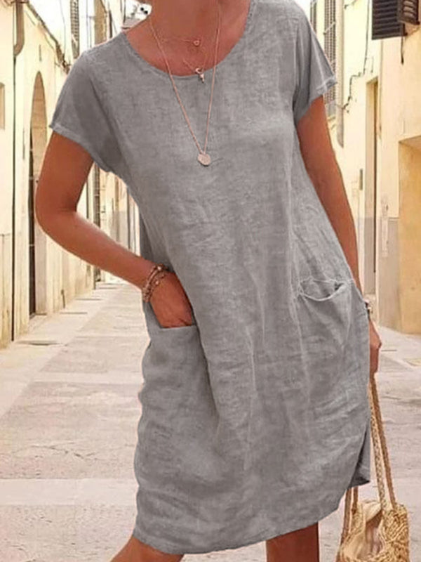 Livia - Women's Loose Fit Linen-Feel Dress with Pockets