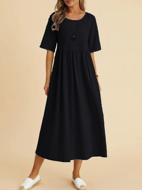 Cora - Women's Loose Fit Midi Dress with Round Neck and Gathered Waist - photo 6