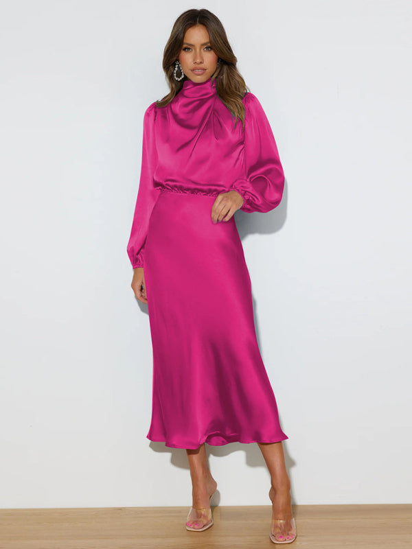 Jocelyn - Women's High Neck Maxi Dress with Long Sleeves - photo 14