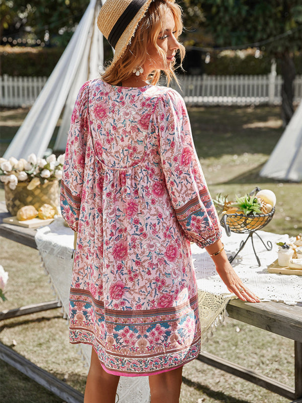 Ayla - Women's Bohemian Floral Print Mini Dress