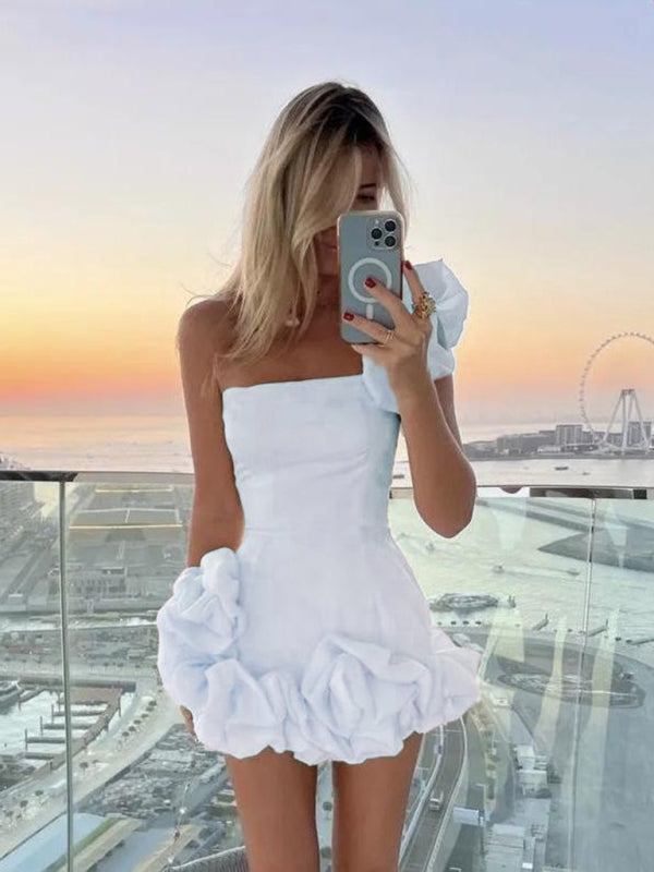 Paloma - Women's One-Shoulder Mini Dress with Ruffled Hem and Slim Fit