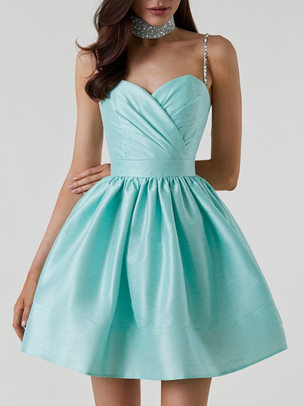 Lorelai - Women's Sweetheart Neckline Mini Dress with Rhinestone Straps and Pleated Skirt - photo 11