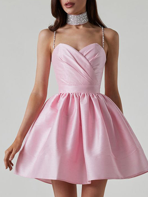 Lorelai - Women's Sweetheart Neckline Mini Dress with Rhinestone Straps and Pleated Skirt - photo 7