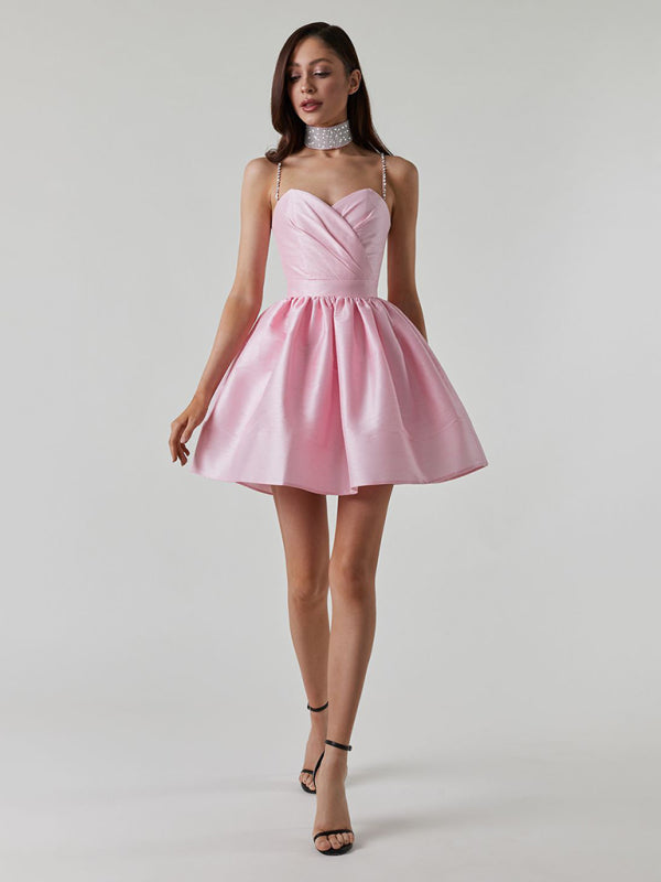 Lorelai - Women's Sweetheart Neckline Mini Dress with Rhinestone Straps and Pleated Skirt - photo 10