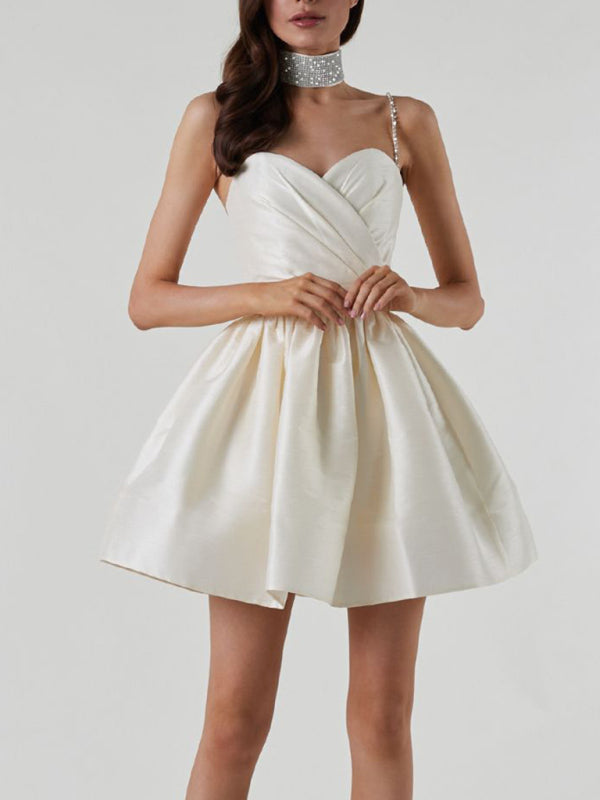 Lorelai - Women's Sweetheart Neckline Mini Dress with Rhinestone Straps and Pleated Skirt - photo 3