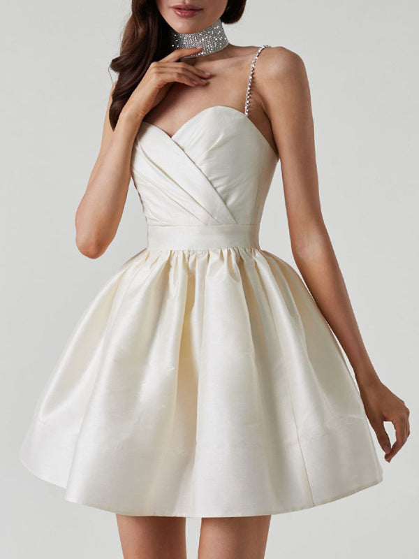 Lorelai - Women's Sweetheart Neckline Mini Dress with Rhinestone Straps and Pleated Skirt - photo 1