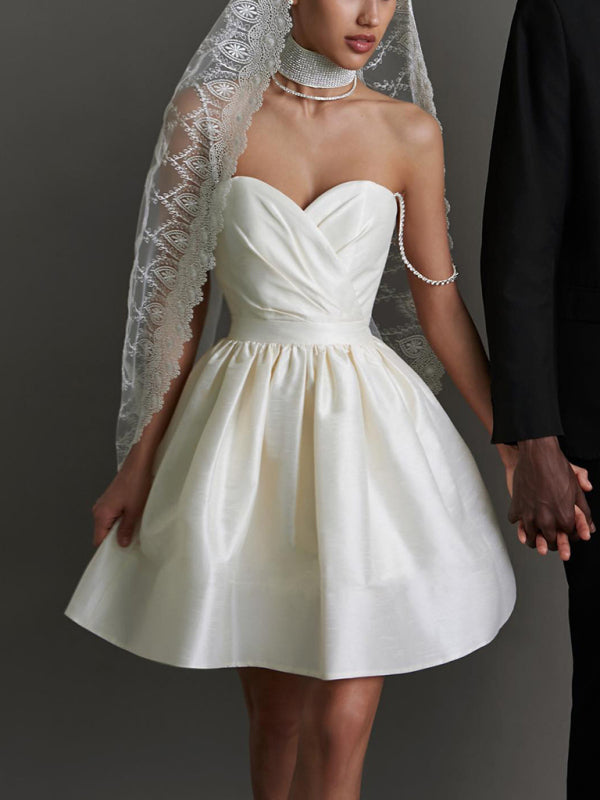 Lorelai - Women's Sweetheart Neckline Mini Dress with Rhinestone Straps and Pleated Skirt - photo 5