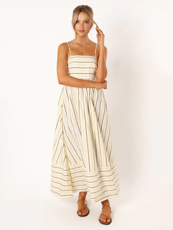 Jade - Women's Striped Maxi Dress with Sleeveless Backless Design - photo 4