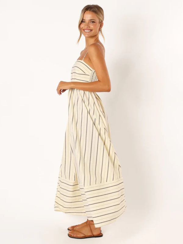 Jade - Women's Striped Maxi Dress with Sleeveless Backless Design - photo 3