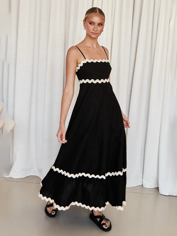 Capri - Women's Wavy Trim Maxi Dress with Spaghetti Straps and A-line Silhouette - photo 14