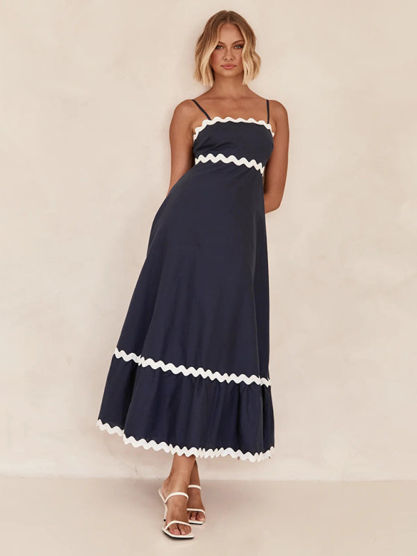 Capri - Women's Wavy Trim Maxi Dress with Spaghetti Straps and A-line Silhouette - photo 8