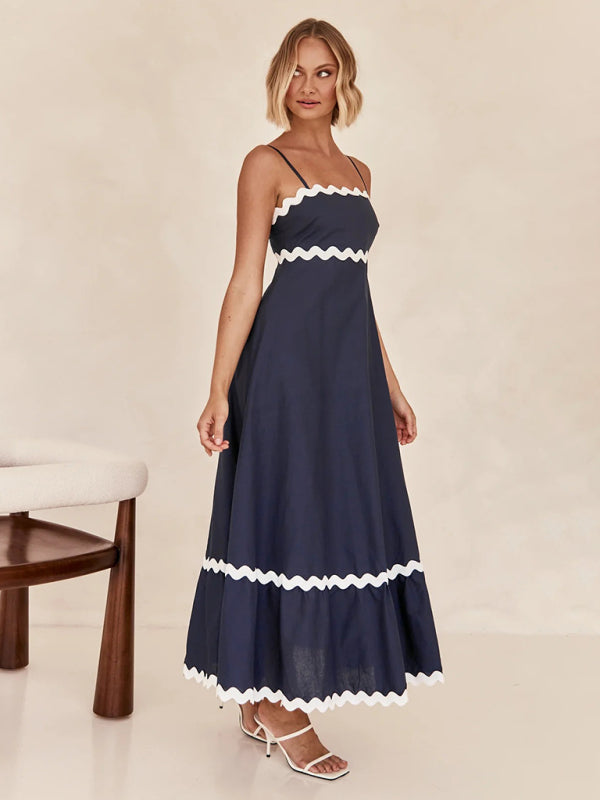 Capri - Women's Wavy Trim Maxi Dress with Spaghetti Straps and A-line Silhouette - photo 7