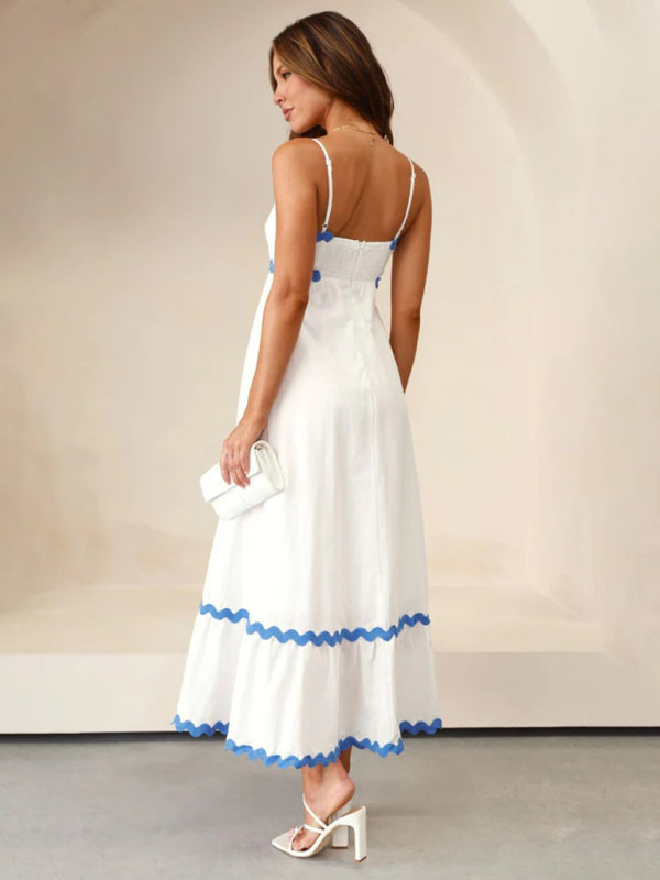 Capri - Women's Wavy Trim Maxi Dress with Spaghetti Straps and A-line Silhouette - photo 11