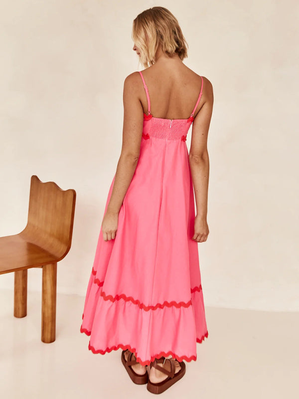 Capri - Women's Wavy Trim Maxi Dress with Spaghetti Straps and A-line Silhouette - photo 4